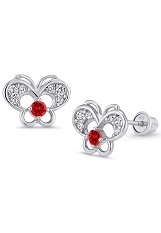 nice red butterfly cubic zirconia sterling silver baby earrings